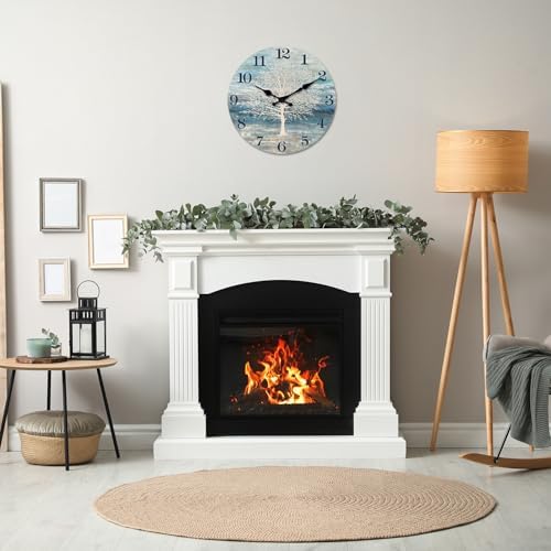 XFM 24 Inch Silent Wooden Wall Clocks Battery Operated Blue Tree of Life - Image 5