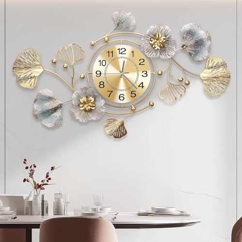 47" Modern Farmhouse Large Decorative Wall Clock, Ginkgo Metal Art by JXQXYN