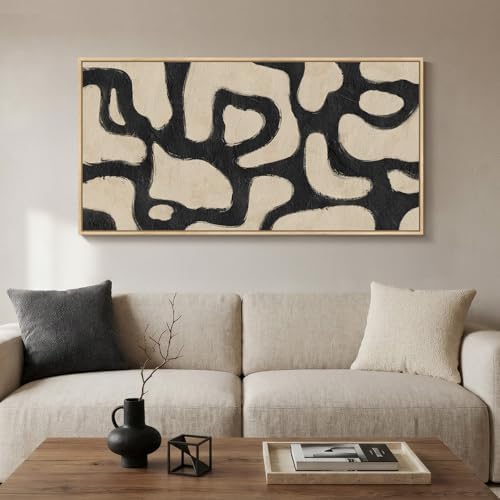 Framed Neutral Modern Abstract Horizontal Wall Art by MXART