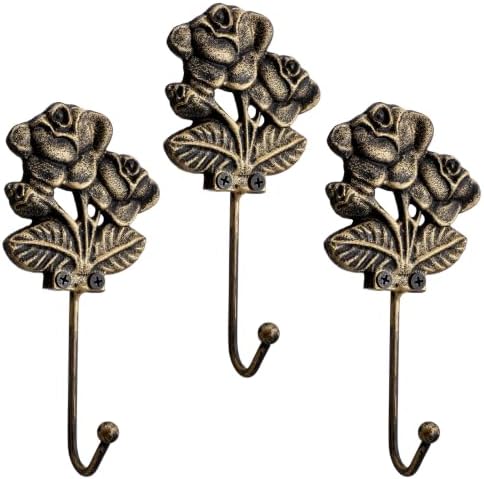 Hicarer 3 Pcs Cast Iron Antique Gold Rose Wall Hooks by Hicarer