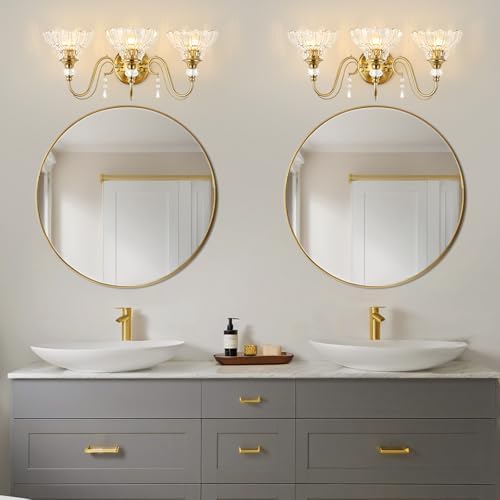 Vintage Bathroom Vanity Light, 3-Light Brushed Gold Finish Wall Sconce - Image 2