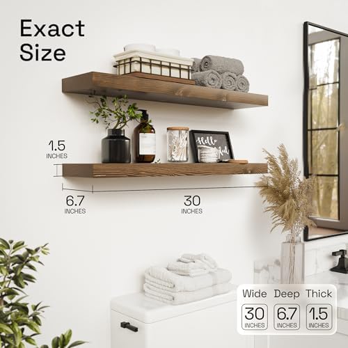 Solid Wood Floating Shelves for Wall 30 Inches Long, Walnut Wooden Shelf - Image 3