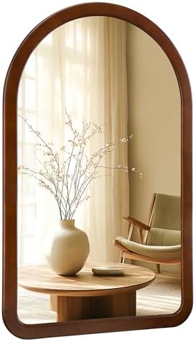 Arched Mirror 30 x 48 Inch, Walnut Brown Wood Rustic Bathroom Tempered Wall by Culer