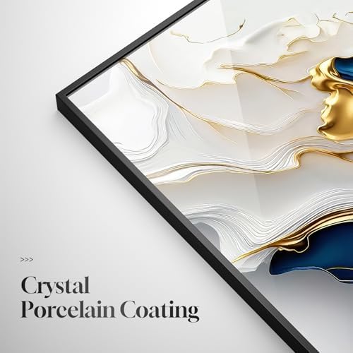 Extra Large Framed Blue White and Gold Abstract Wall Art, Vertical 40x60 In - Image 6