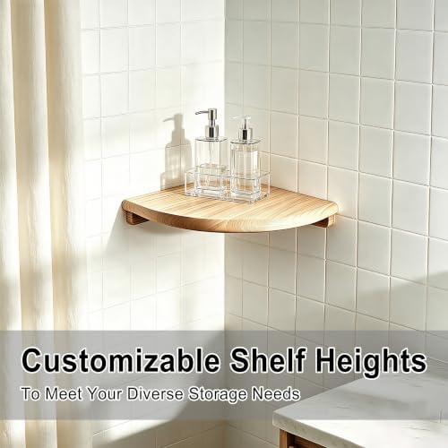Solid Wood Floating Corner Shelf, 7.1 in Wall Mount Round End - Image 6