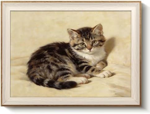 VIYYIEA Cat Framed Canvas Wall Art Tabby Kitten Oil Painting by VIYYIEAART