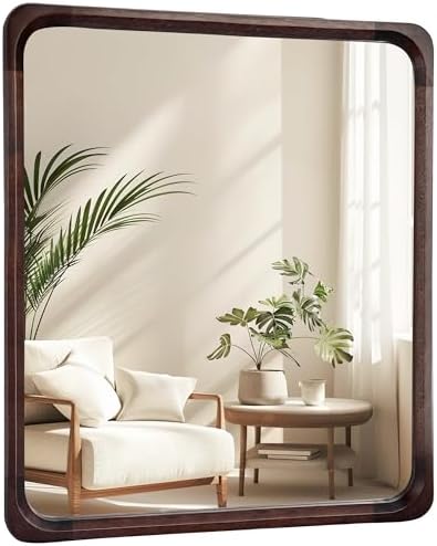 Rustic Wood Bathroom Mirror, 30 x 36 Inch Black Walnut Vintage Mirrors by Tanmicoshomy