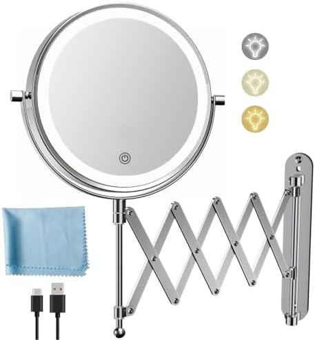 8" Rechargeable Wall Mounted Makeup Mirror Double Sided Magnifying by FASCINATE