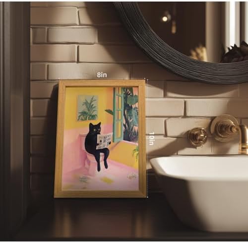 Cyebmo Funny Bathroom Wall Art, Cute Black Cat Sitting on Toilet Reading - Image 4