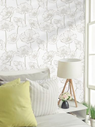 Orainege Beige and White Floral Wallpaper Modern Peel and Stick Wallpaper - Image 6