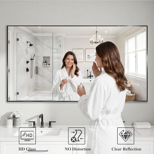 Koonmi Black Rectangle Wall Mirror, 36x55 Inch Bathroom Mirror, Aluminum Frame - Image 3