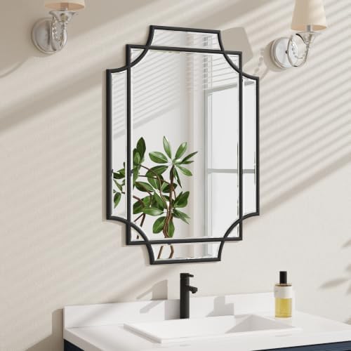 24x32 Inch Bathroom Mirrors for Over Sink, Framed Mirrors for Wall Black by JACUKO