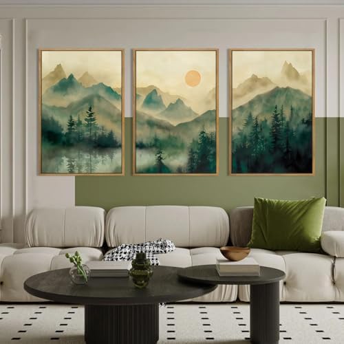 IARTTOP Extra Large Green Forest Wall Art 24x36 Inch Framed Foggy Mountain - Image 6