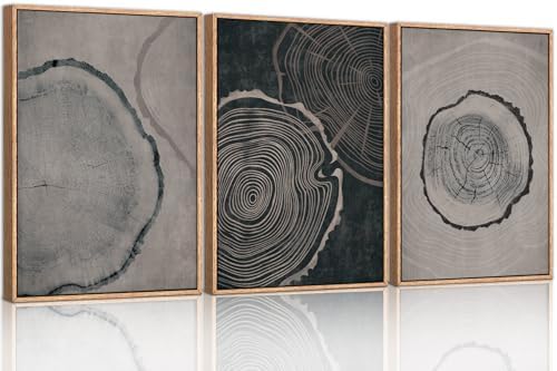 Ausril Large Neutral Tree Ring Framed Canvas Wall Art Set -24"x36"x3 - Image 5