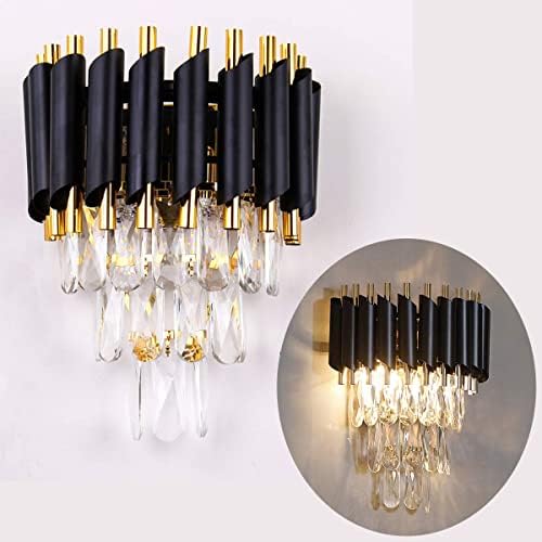 FRIXCHUR Black and Gold Crystal Wall Sconce, Modern E12 Wall Light by FRIXCHUR