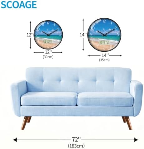 Coastal Beach Wall Clock, 14 Inch Analog and Digital Combo - Image 6