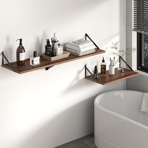 Heimlove 40W x 12D Deep Floating Shelves Set of 2 Walnut - Image 7