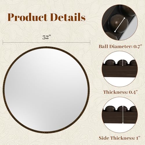 Vintage Round Mirror, 32 Inch Wall-Mounted - Image 4