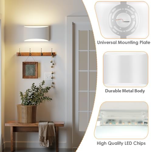 Modern LED Wall Sconces Set of 2, 3000K Large White Wall Light Fixture - Image 3