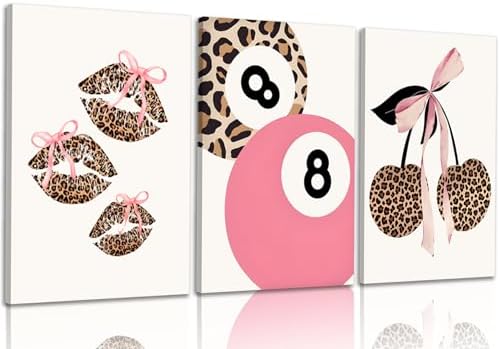 FTHMTN Pink Leopard Lucky 8 Ball Canvas Wall Art Set of 3, Framed 16x24in by FTHMTNPremiumWallArt