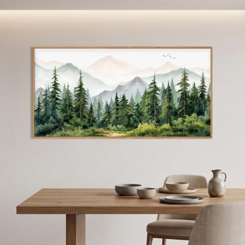 Green Forest Mountain Range Framed Canvas Wall Art -20''x40'' - Image 4