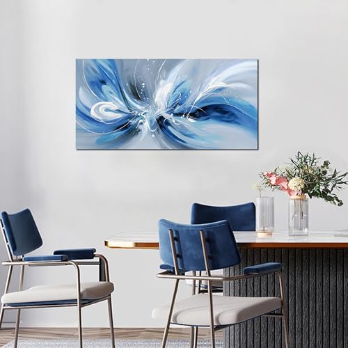 Blue White and Gray Abstract Canvas Wall Art - Image 5