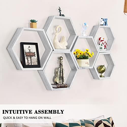 Hexagon Floating Shelves Set of 6, Wall Mounted Wood - Image 5