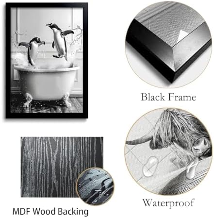 OIQArtOIQ Funny Bathroom Framed Wall Art Black and White Animal Canvas Wall Art - Image 7