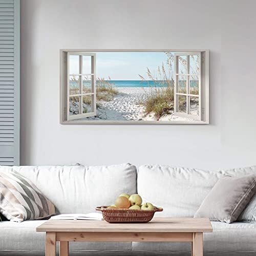 Window Beach Wall Art Prints: Modern Large Tropical Coastal Landscape Canvas - Image 4