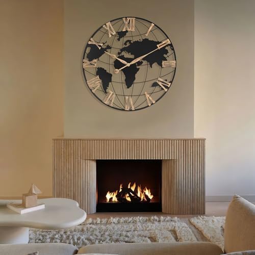 Pytha Sight 30 Inch Large Extra Giant Oversized Metal World Map Wall Clock - Image 6