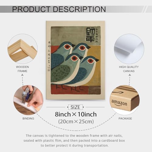 Japanese Mid Century Blue Bird Framed Posters Prints Vintage Animal Wall Art - Image 2