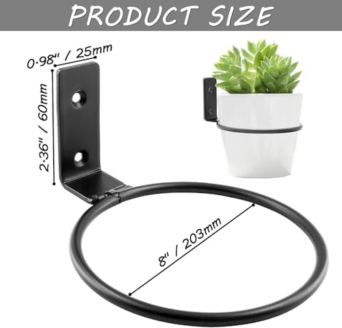 Jiozermi 6 Pack 8 inch Flower Pot Holder Ring, Wall Mounted Black - Image 5
