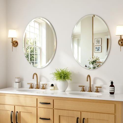 18" x 24" Silver Beveled Edge Frameless Oval Wall Mirror - Image 2