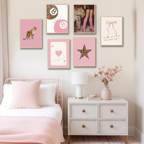 6Pcs Trendy Pink Leopard Wall Art Preppy Leopard Posters Prints Funky Coquette - Image 5