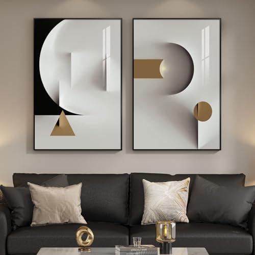 Large Framed Modern Elegant Abstract Wall Art Decor Set of 2, 24x36 In - Image 3