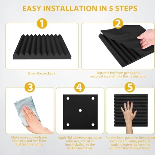 70 Pack Acoustic Foam Panels, Noise Cancelling Dampening Sound Absorbing Black - Image 4