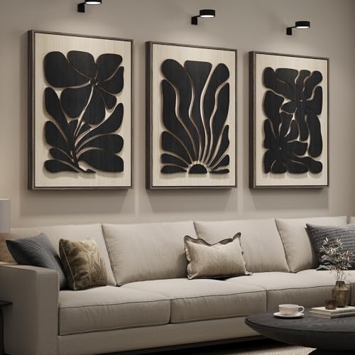 Large Framed Wood 3D Boho Black Floral Wall Art by Cuspin