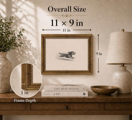 Gold Framed 3D Textured Wall Art, Vintage Sketch Running Dog Canvas Prints - Image 4