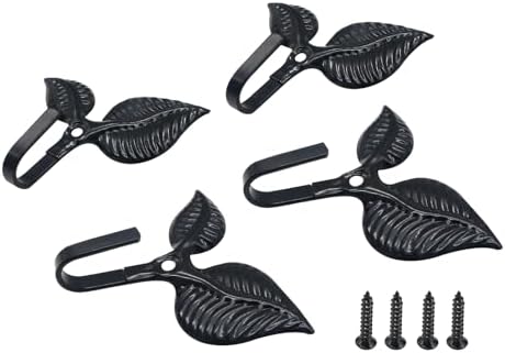 4 Pack Black Iron Leaf Wall Hooks, Bathroom Towel Hooks by Unknown