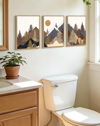 KUVIOKE Landscape Mountain Wall Art Set 11x14in Natural Framed - Image 5