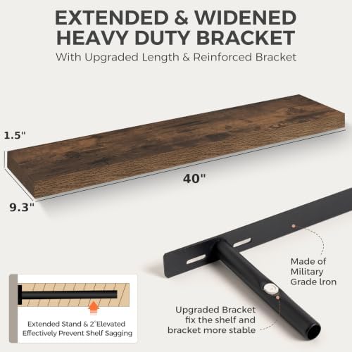 Acovy 40in Floating Shelves, 3D Textured Wood Grain, 1.5"x9.25" Extra Deep - Image 3
