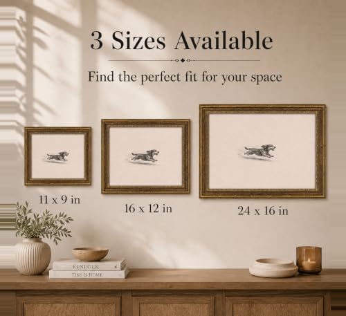 Gold Framed 3D Textured Wall Art, Vintage Sketch Running Dog Canvas Prints - Image 5