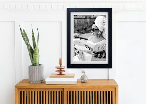 Framed Black and White Canvas Wall Art Woman Reading Newspaper Print Painting - Image 5