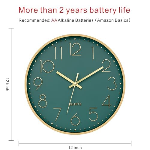 Foxtop 12" Modern Wall Clock Silent Battery Operated Metal Gold Clock - Image 2