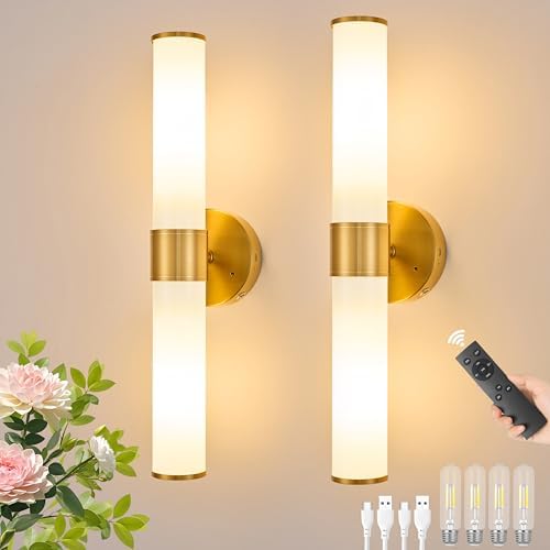 Gold Battery Operated Wall Sconces Set of 2 by Morauroral