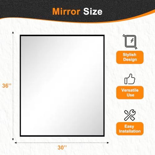 Delma Bathroom Vanity Mirror, 36x30 Black Metal Framed Mirror - Image 2