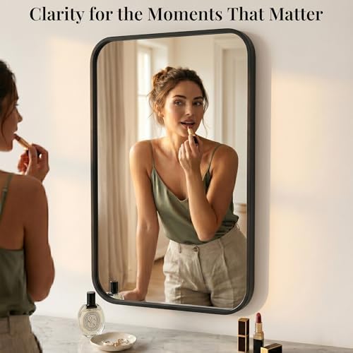 2-Pack 22x30 Inch Matte Black Rounded Rectangle Vanity Mirrors - Image 6
