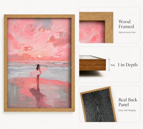 Framed Pink Surfer Girl Canvas Wall Art, Sunset Girly Picture Wall Decor - Image 4