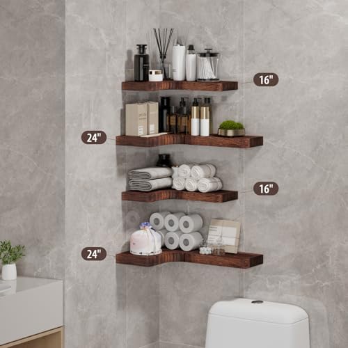 SAUMONIERES Corner Floating Shelves Wall Mount Shelf Solid Wood - Image 2