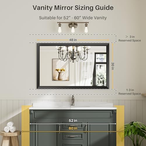 Briivue Black Metal Framed Bathroom Wall Mirror, 48x30 Inch - Image 2
